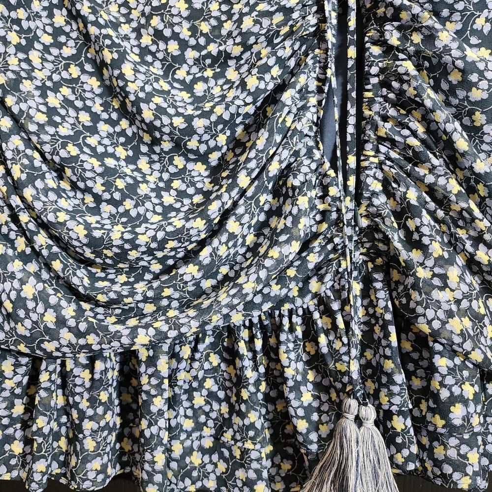 1. STATE Ruched Seam Cascading Calico Skirt in Midnight Sky - Picture 10 of 12